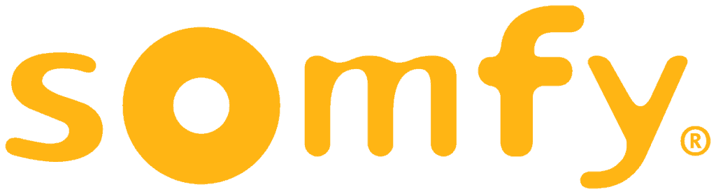 The Somfy logo features the word "somfy" in lowercase, bold, rounded orange-yellow letters on a transparent background.